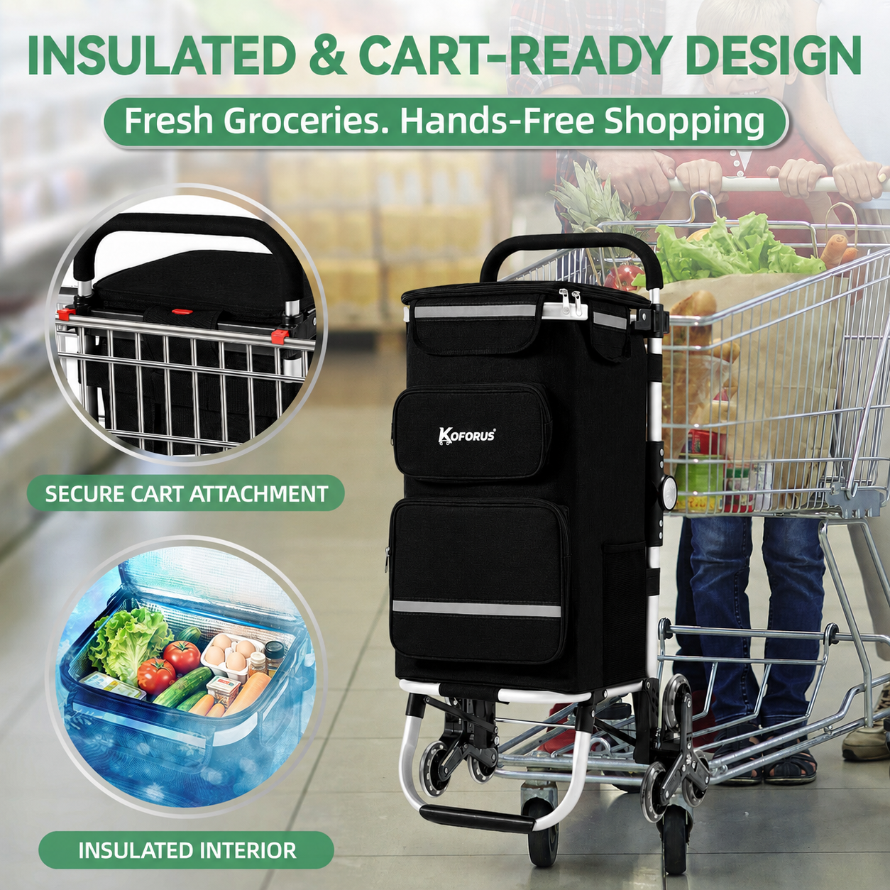 Dark Black insulated main bag and pocket detail