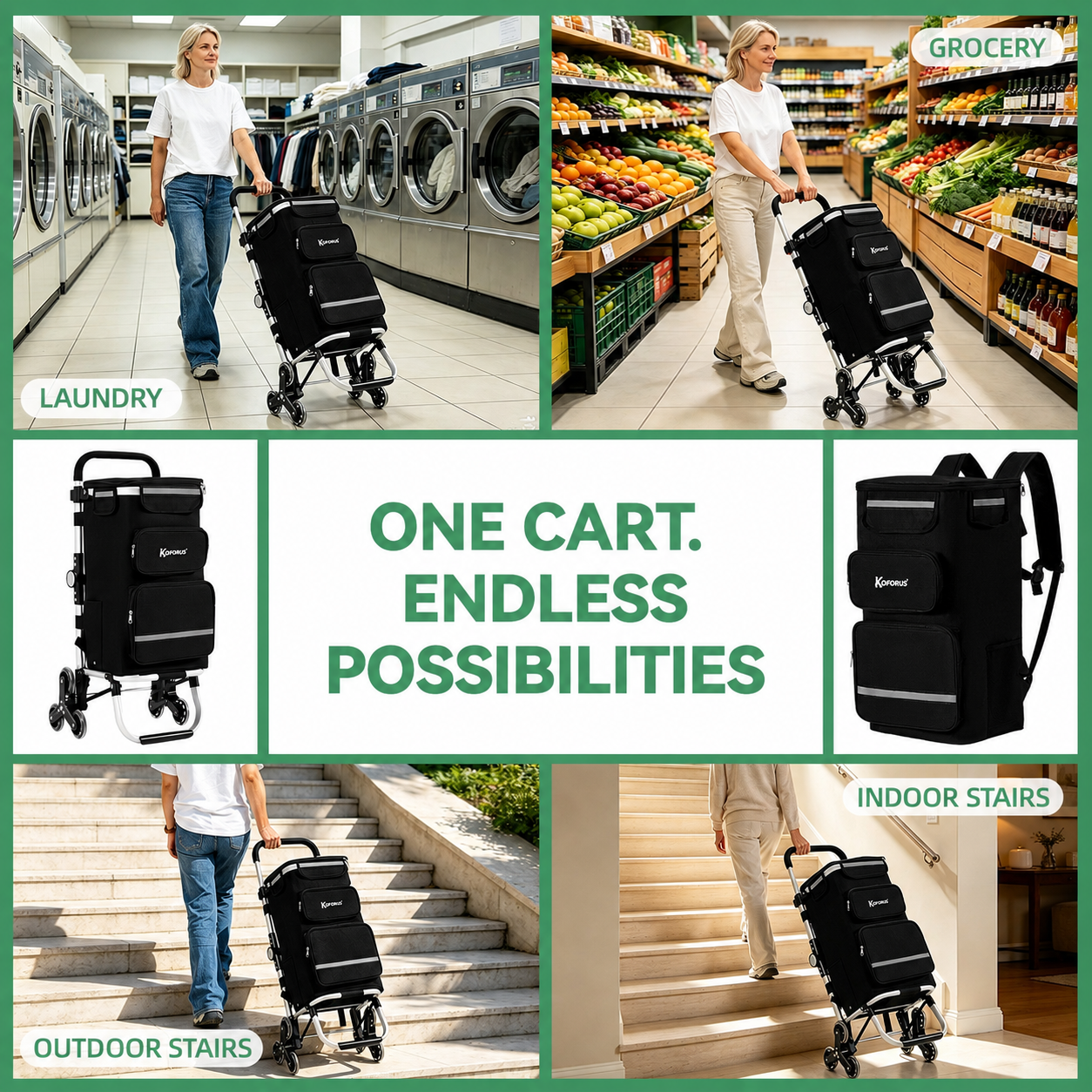 Dark Black cart shown in three modes